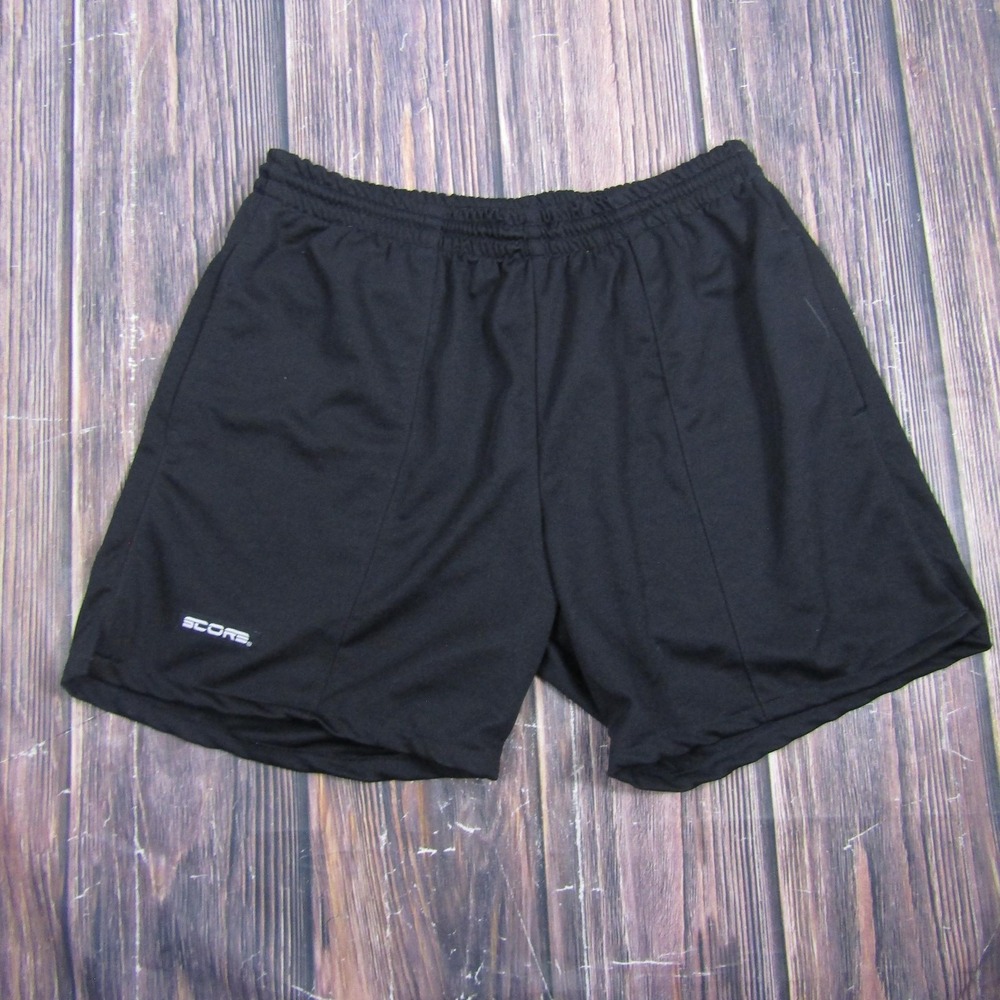 Vintage Score Mens Large Black Soccer Athletic‎ Shorts 7" Inseam Made USA